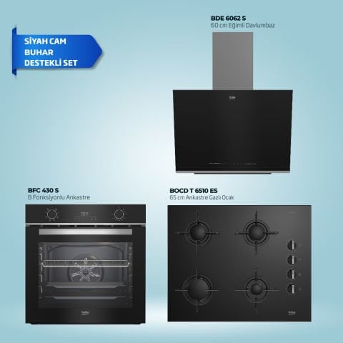 Beko Siyah Cam Buhar Destekli Set