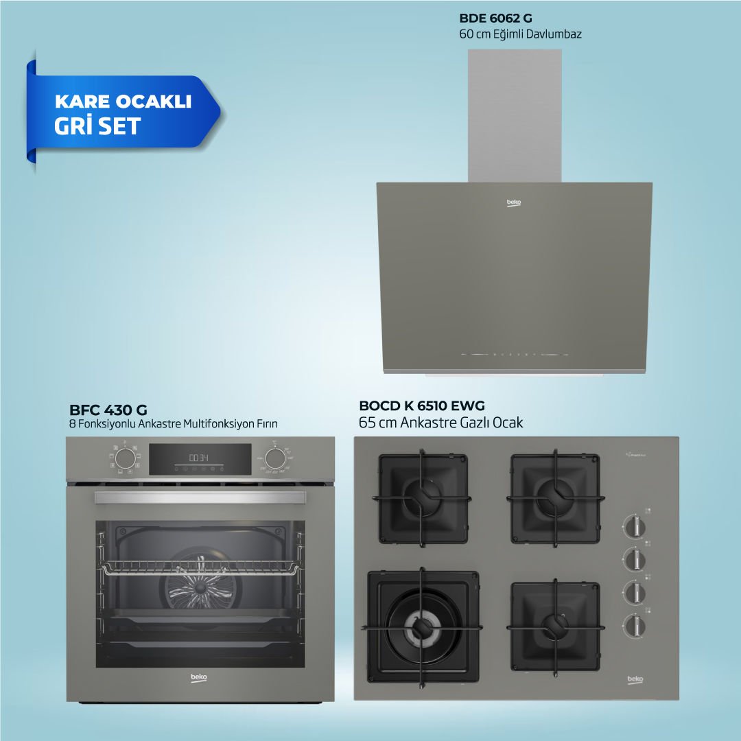 Beko Kare Ocaklı Gri Ankastre Set